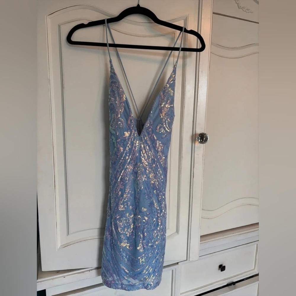 Sparkling Light Blue Sequin Slip Dress